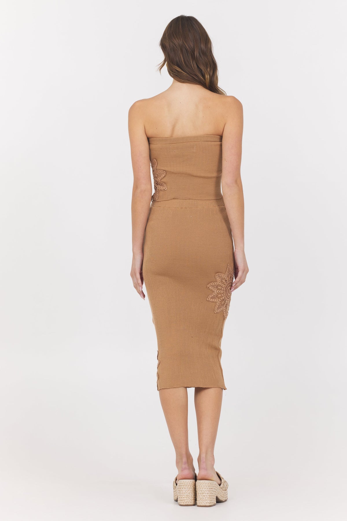 Caramel Crochet Floral Rib Tube Top | Vintage Havana