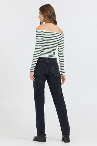 Ivory Green Fitted Off The Shoulder Top | Vintage Havana