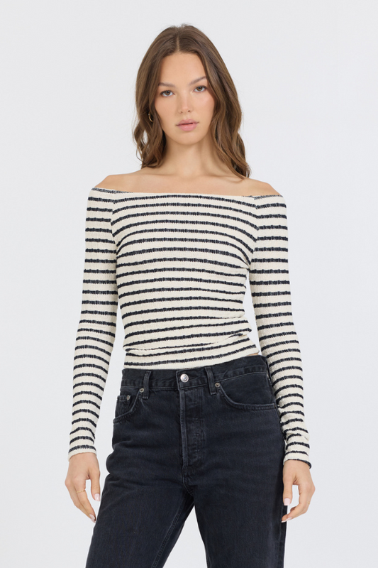 Ivory Black Fitted Off The Shoulder Top | Vintage Havana