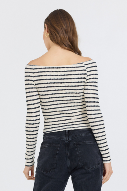 Ivory Black Fitted Off The Shoulder Top | Vintage Havana