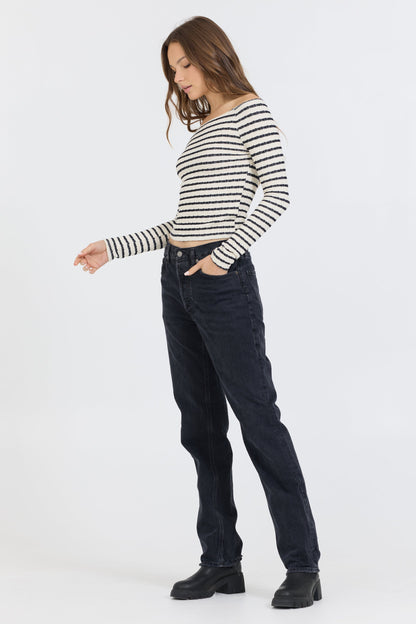 Ivory Black Fitted Off The Shoulder Top | Vintage Havana
