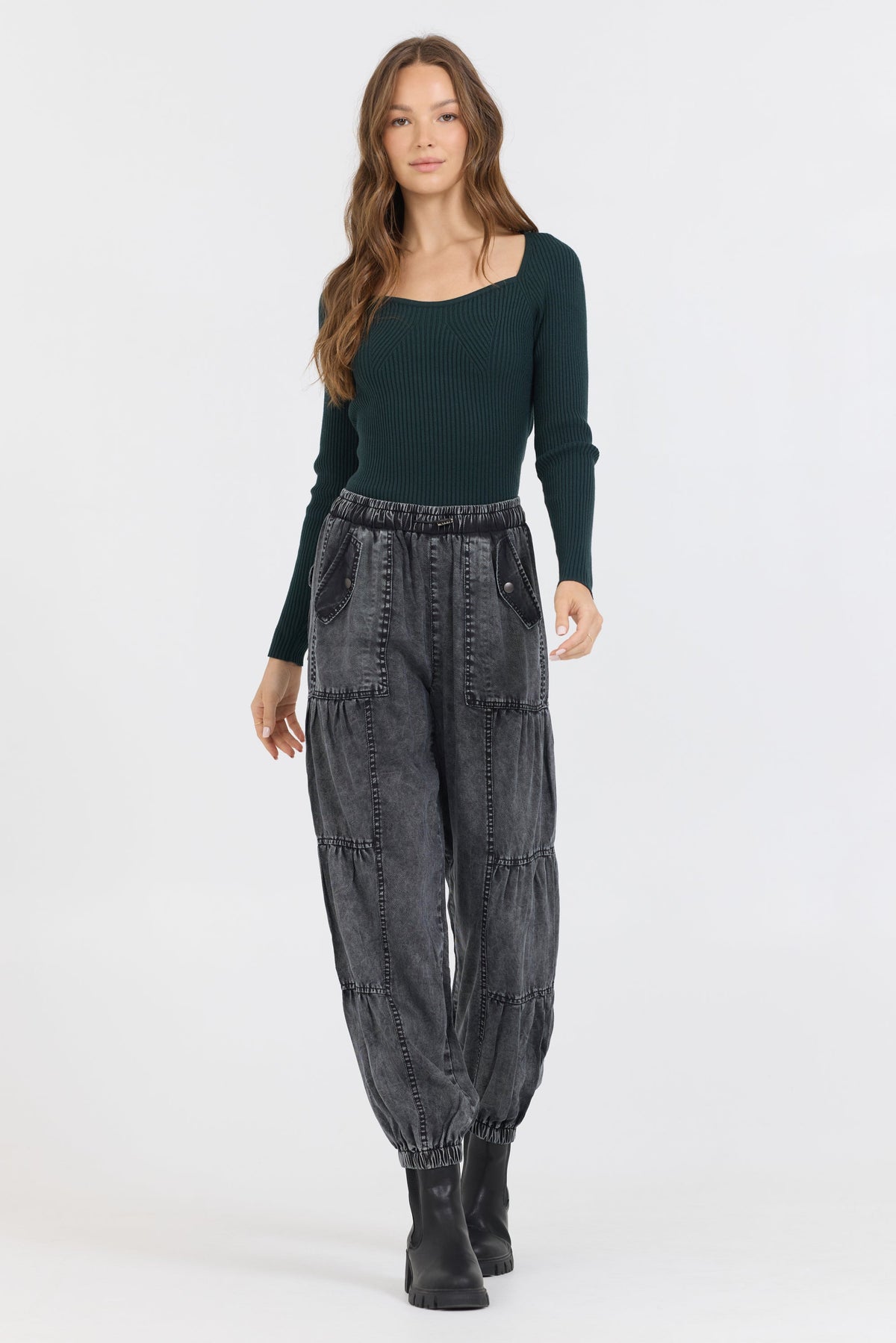 Black Rib Knit Long Sleeve Top | Vintage Havana
