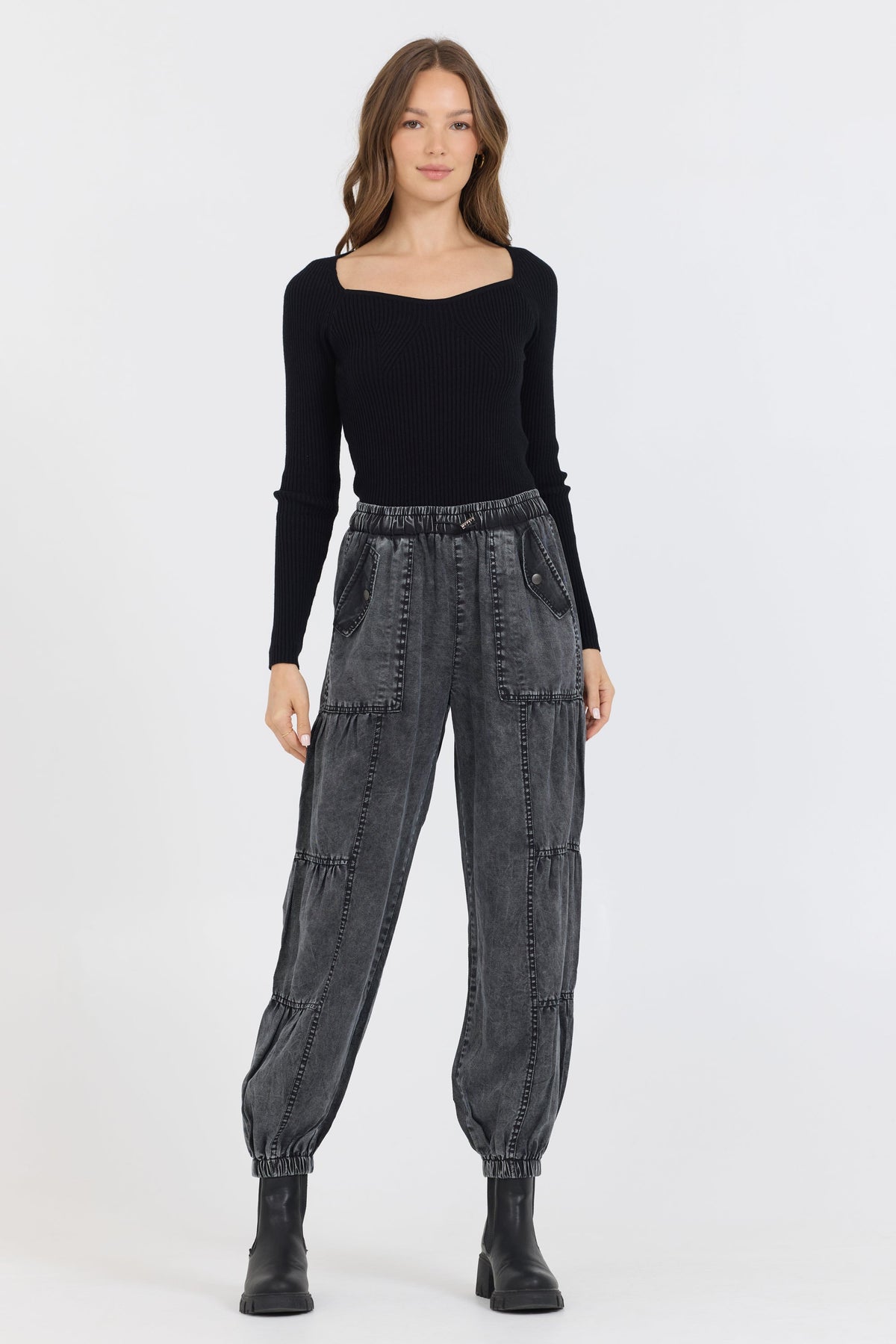 Black Rib Knit Long Sleeve Top | Vintage Havana