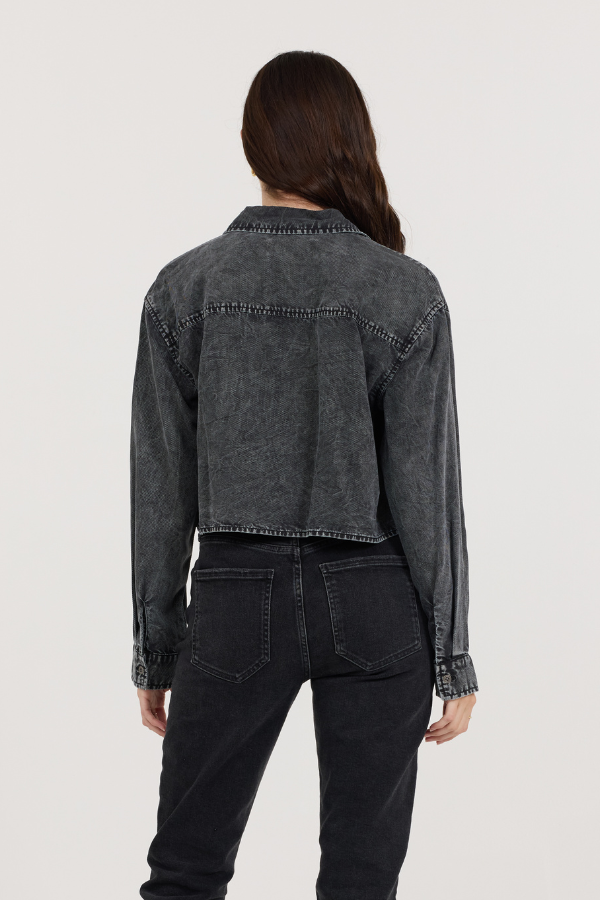 Washed Black Cropped Pocket Detail Shirt | Vintage Havana