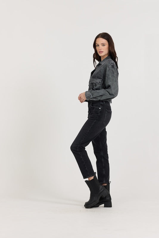 Washed Black Cropped Pocket Detail Shirt | Vintage Havana