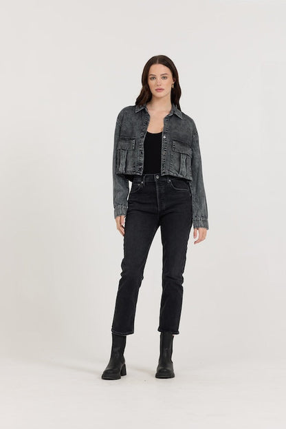 Washed Black Cropped Pocket Detail Shirt | Vintage Havana
