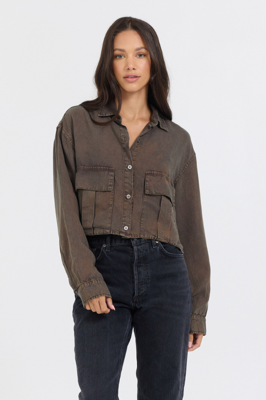 Brown Cropped Pocket Detail Shirt | Vintage Havana