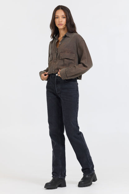 Brown Cropped Pocket Detail Shirt | Vintage Havana