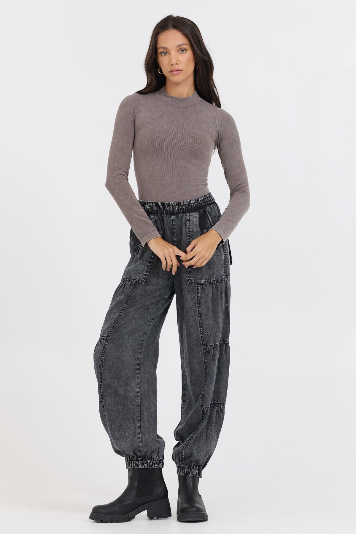 Washed Taupe Seamless Mock Neck Top | Vintage Havana