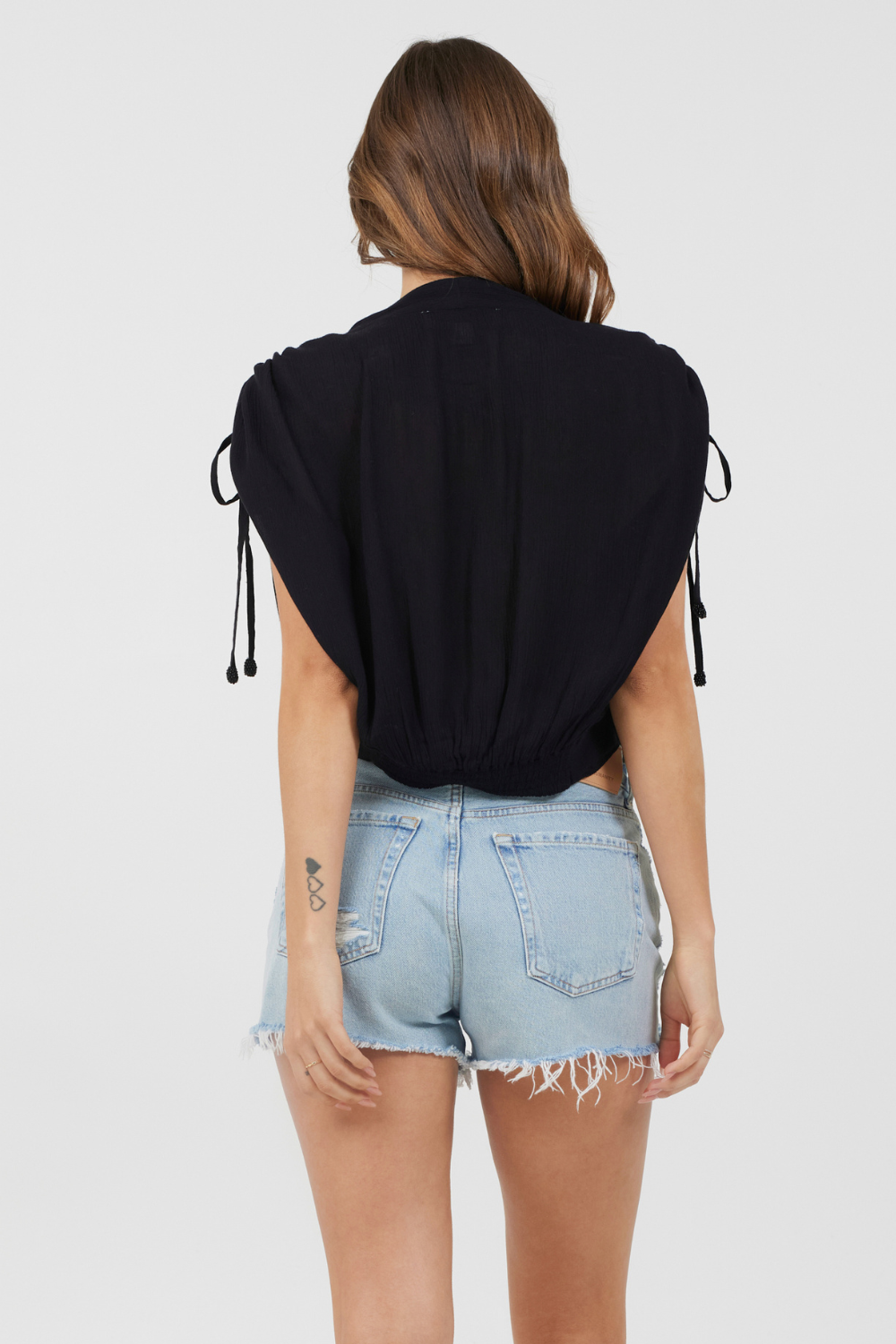 Black Rayon Crinkle Surplice Top | Vintage Havana