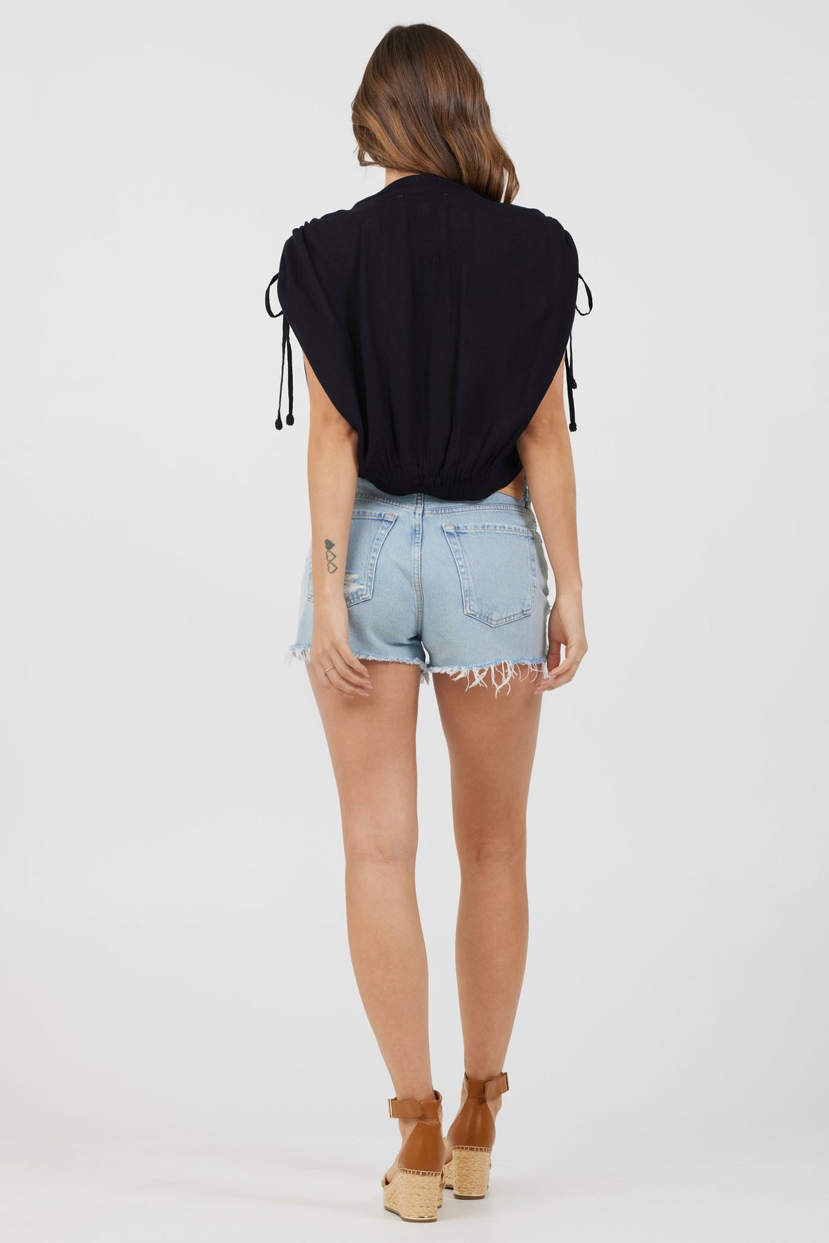 Black Rayon Crinkle Surplice Top | Vintage Havana