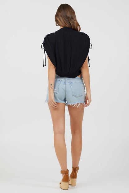 Black Rayon Crinkle Surplice Top | Vintage Havana