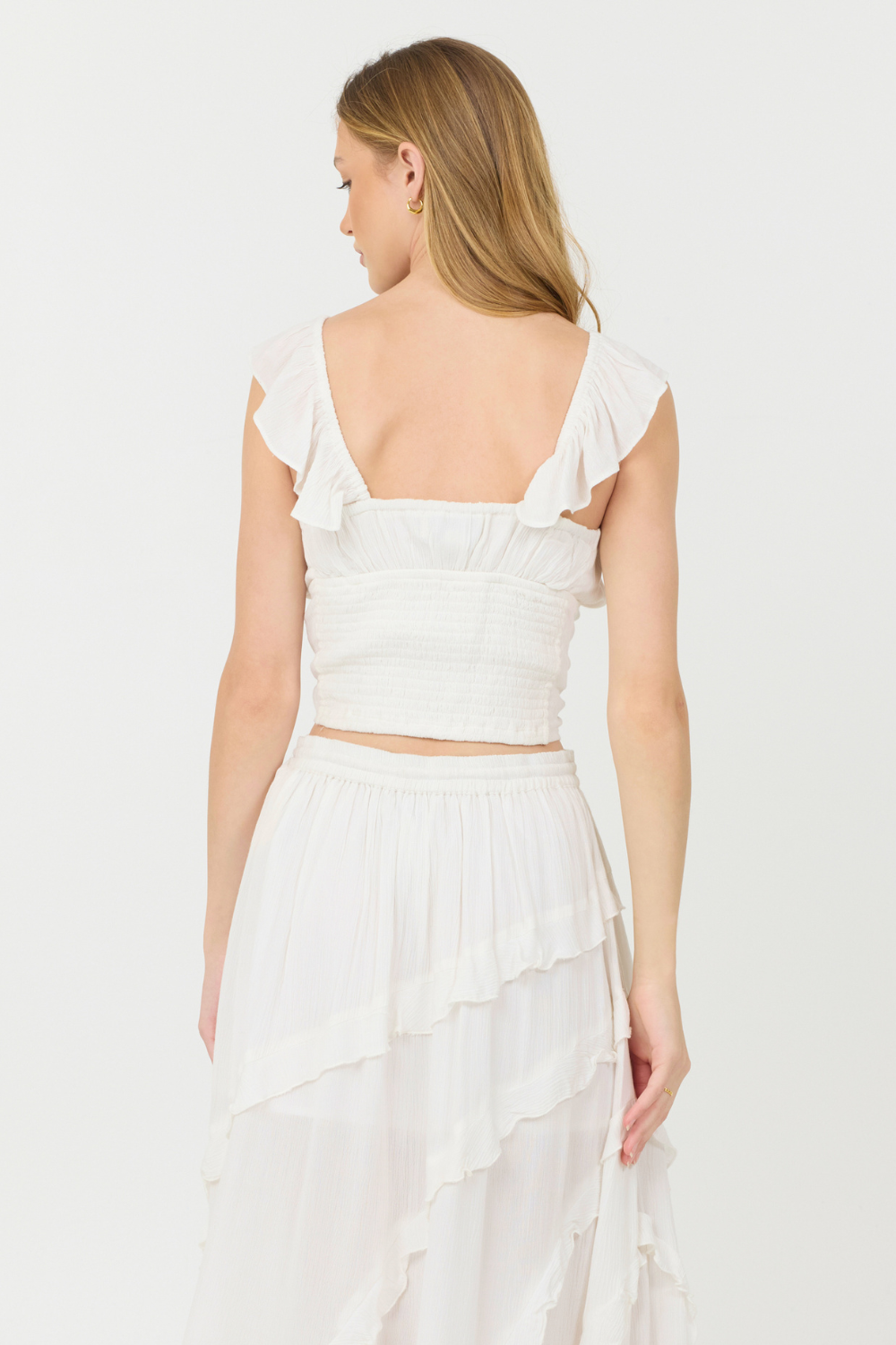Clean White Rayon Crinkle Flutter Sleeve Top | Vintage Havana