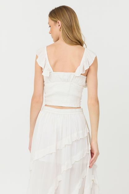 Clean White Rayon Crinkle Flutter Sleeve Top | Vintage Havana