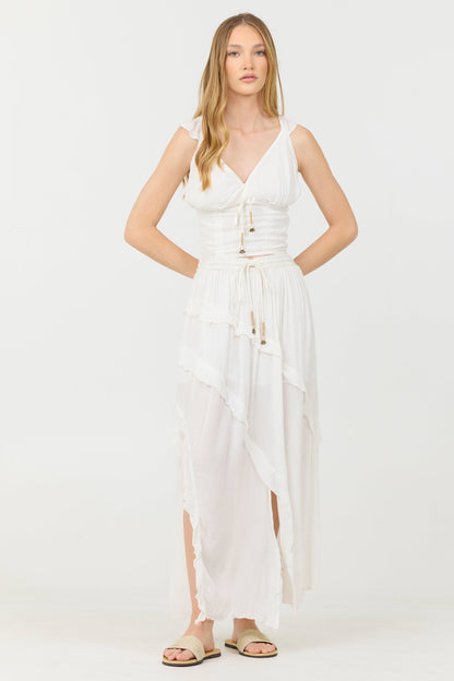 Clean White Rayon Crinkle Flutter Sleeve Top | Vintage Havana