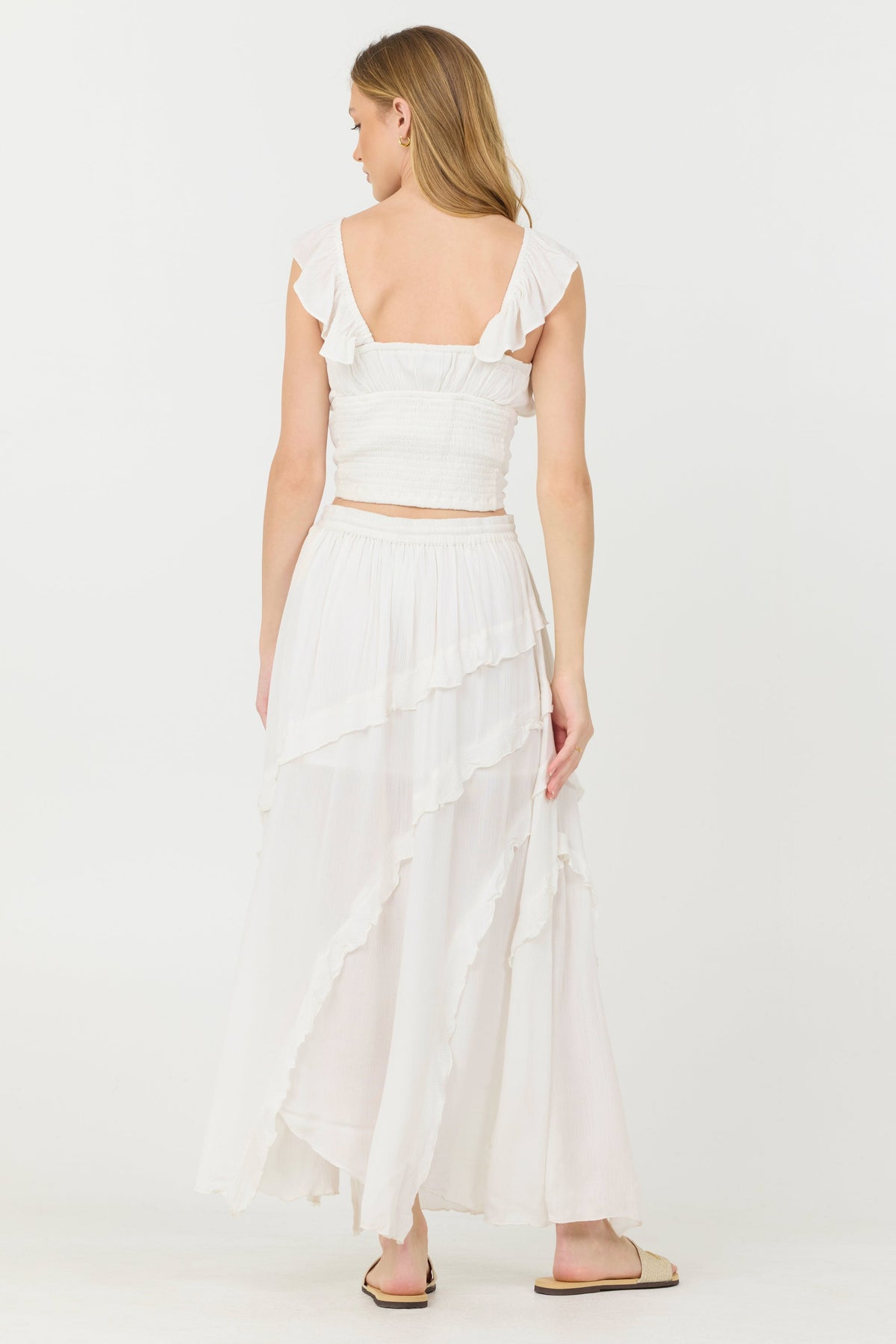 Clean White Rayon Crinkle Flutter Sleeve Top | Vintage Havana