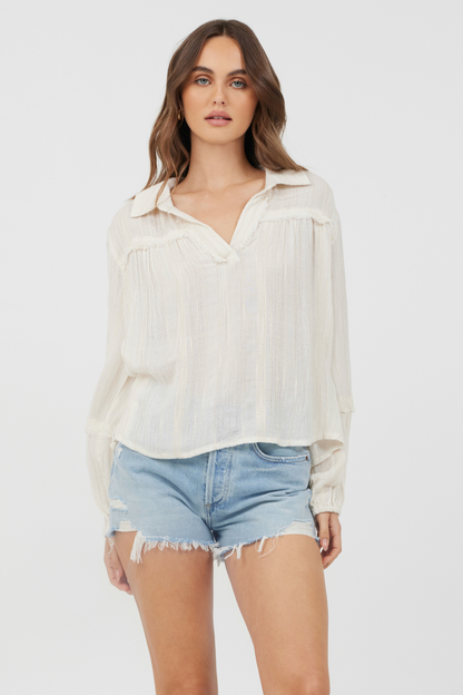 Ivory Multi Texture Polo Blouse | Vintage Havana