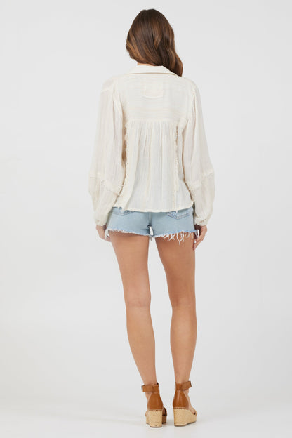 Ivory Multi Texture Polo Blouse | Vintage Havana