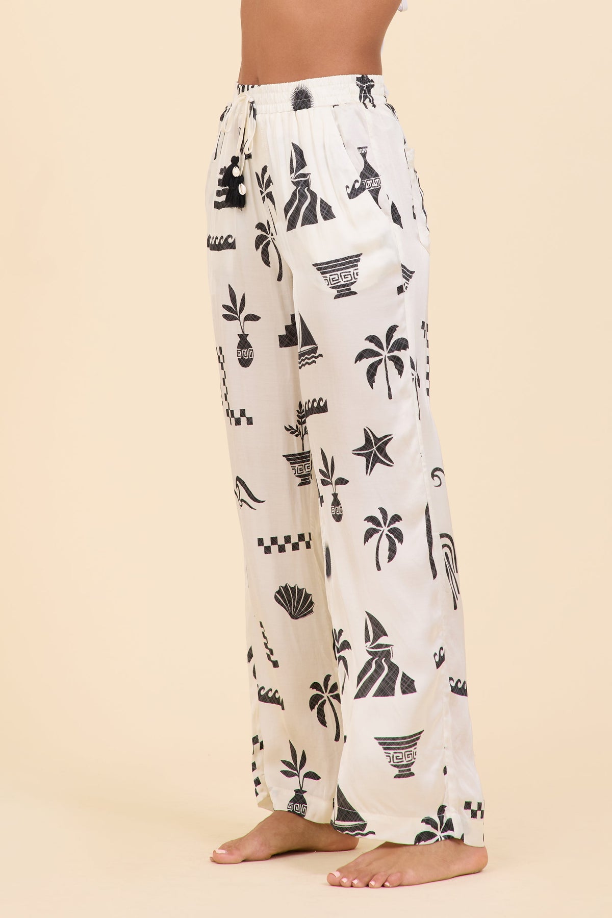 SURF Beach Vibe Printed Satin Wide Leg Pant | Vintage Havana