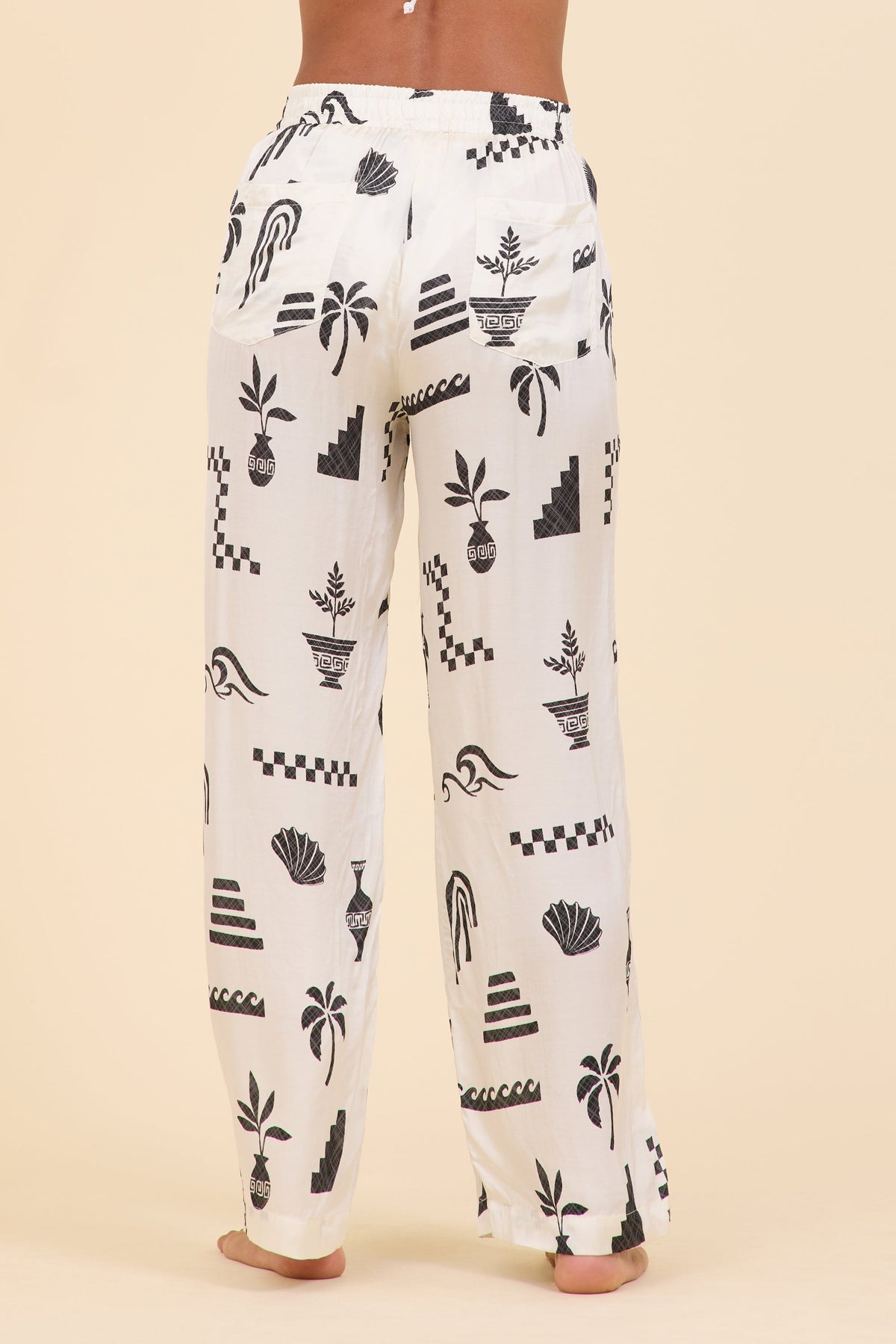 SURF Beach Vibe Printed Satin Wide Leg Pant | Vintage Havana
