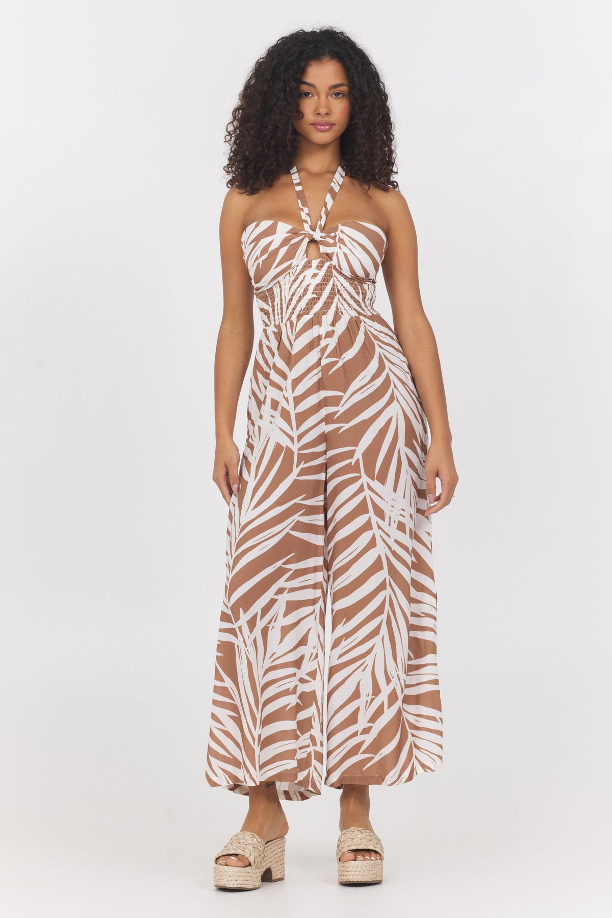 Printed Rayon Halter Jumpsuit | Vintage Havana