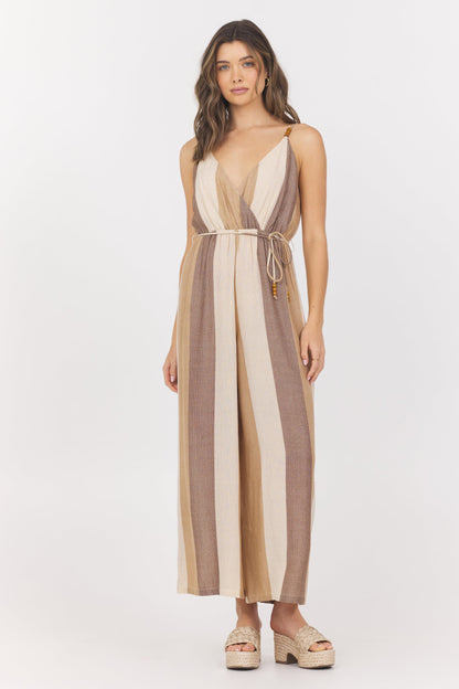 Woven Metallic Stripe Jumpsuit | Vintage Havana