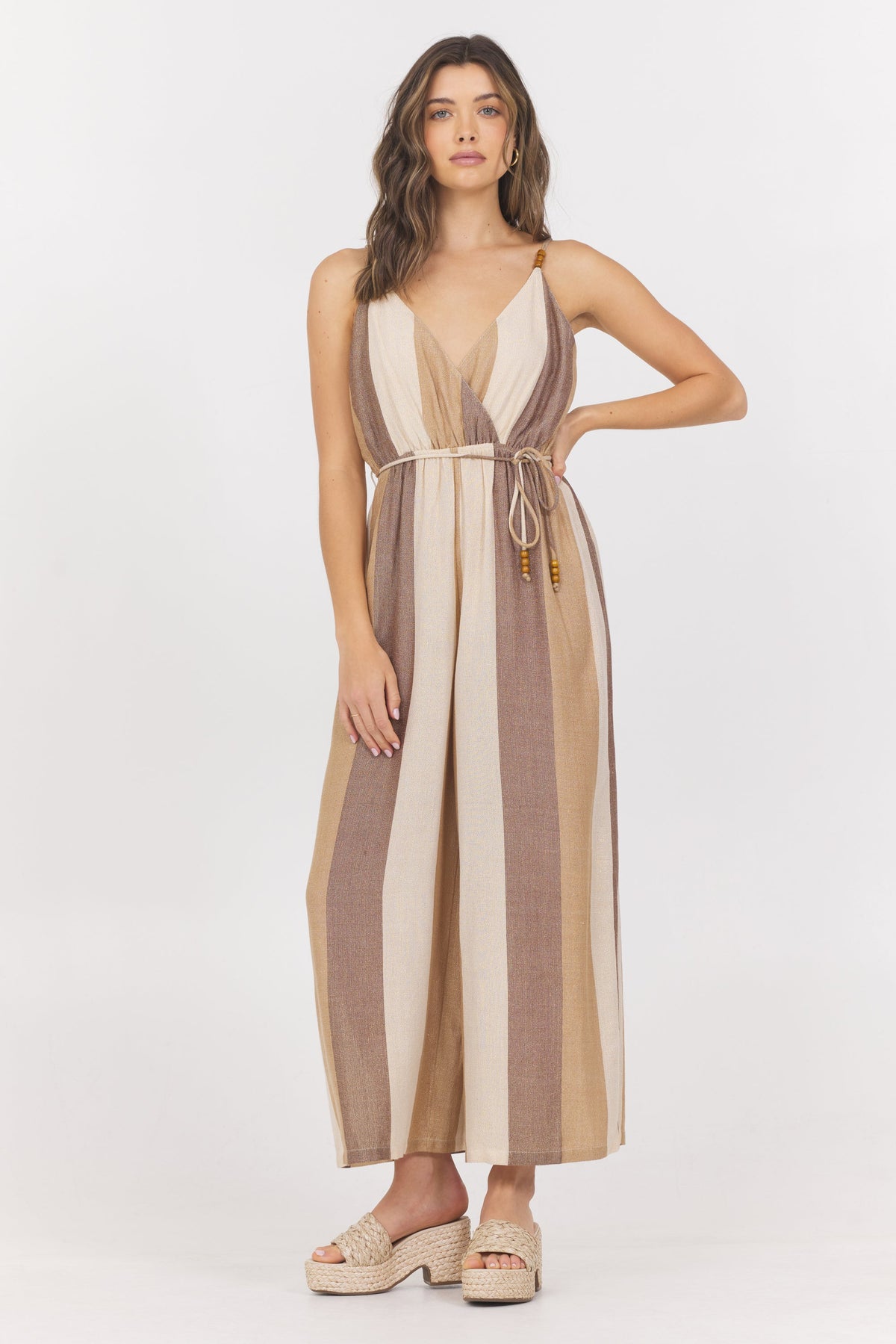 Woven Metallic Stripe Jumpsuit | Vintage Havana